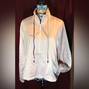 ZEAGOO Women's Satin Bomber Jacket - Pink & White - Xtra Large - w/Drawstrings